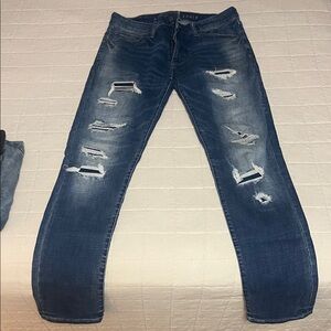 American Eagle Outfitters Men's Distressed Skinny Jeans - Dark Blue